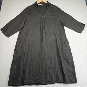 Made in Italy Puro Lino Linen Dress Womens OS Black Midi Minimalist Lagenlook